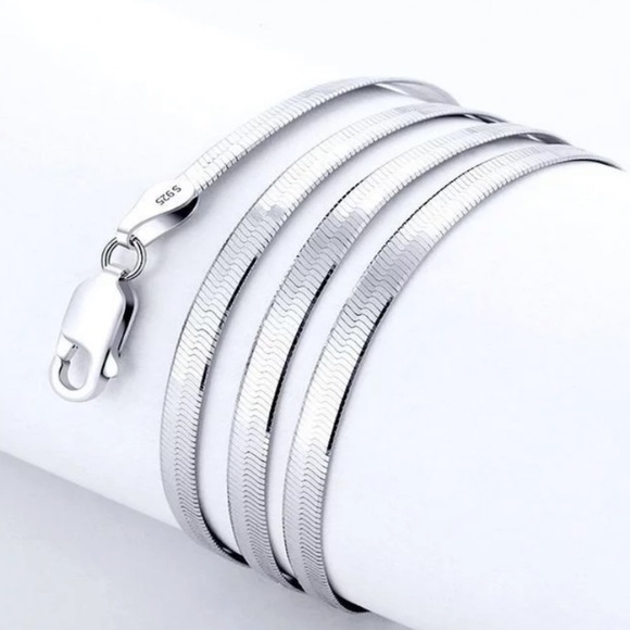 Sterling Silver Herringbone Flat Snake Necklace - Picture 12 of 15